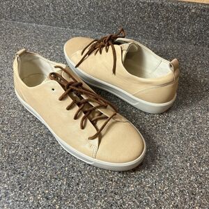 ECCO Sneaker Womens Sz EU 40 US 9 Lace Up Tennis Shoes Beige Leather Extra Width